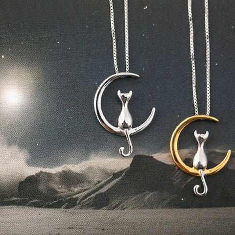 Moon Cat Charm Necklace