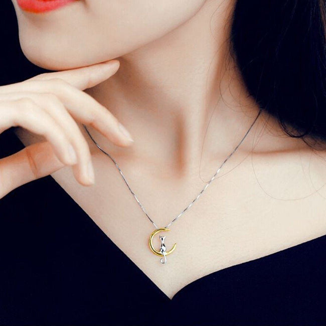 Moon Cat Charm Necklace