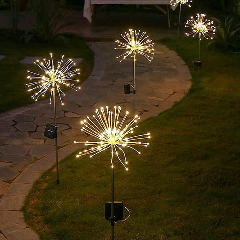 Solar-Powered LED Firework Garden Stake